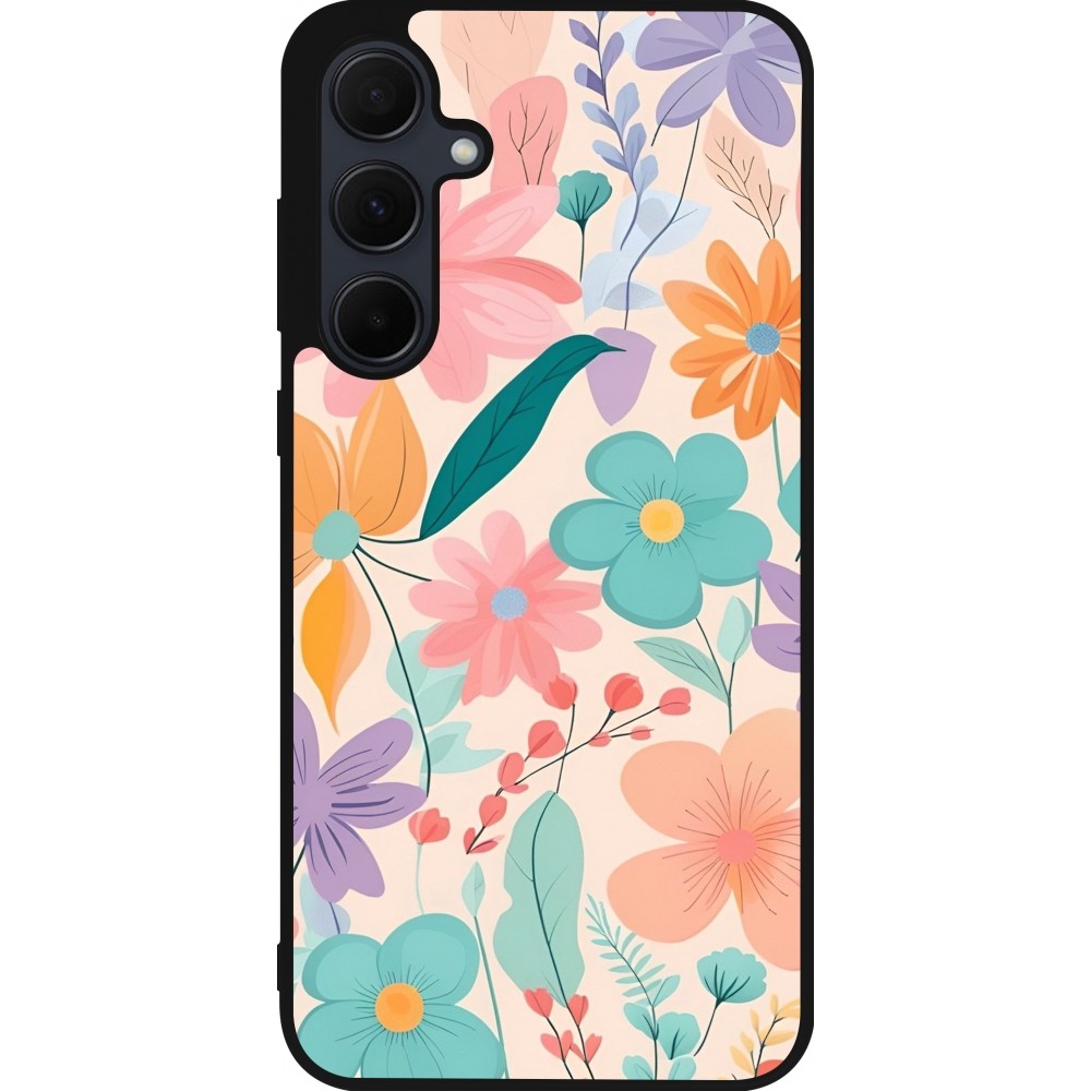 Samsung Galaxy A55 5G Case Hülle - Silikon schwarz Easter 2024 spring flowers