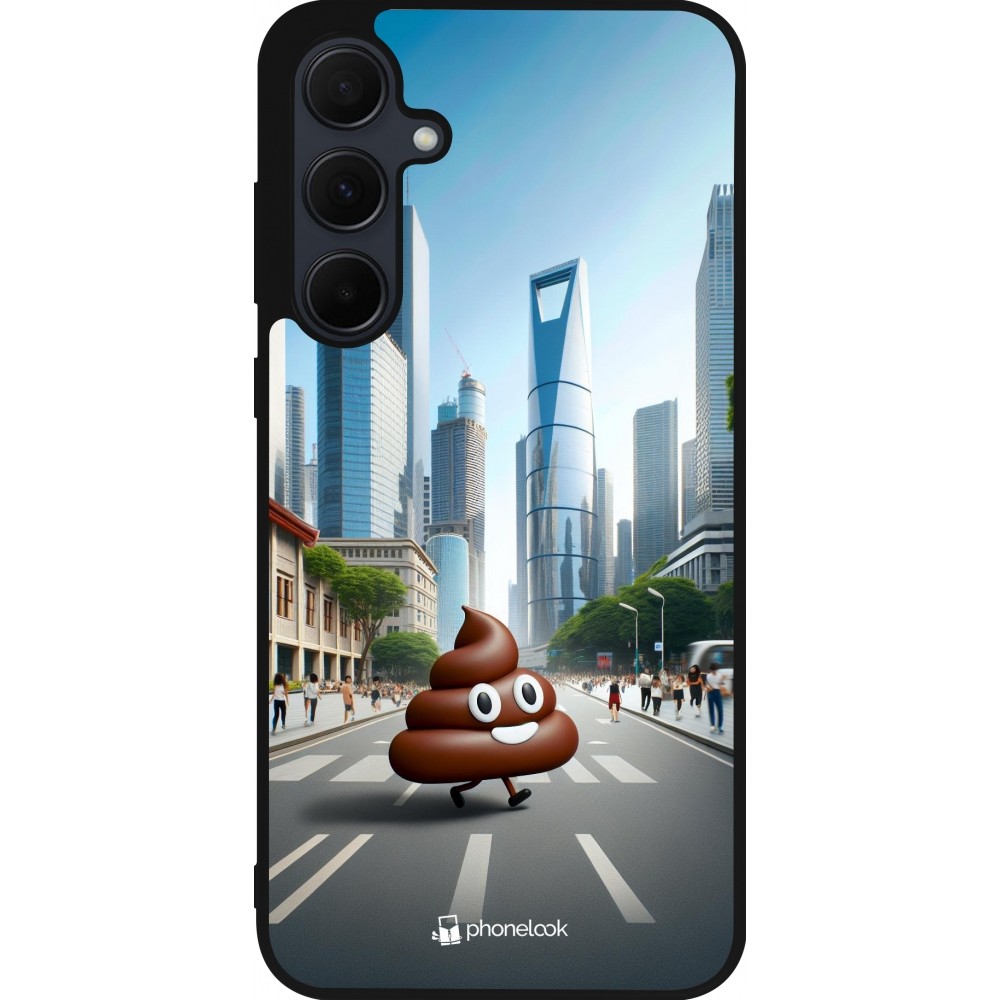 Samsung Galaxy A55 5G Case Hülle - Silikon schwarz Kackhaufen Emoji Spaziergang