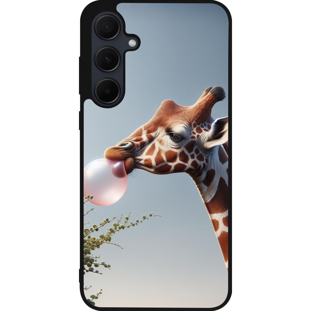 Samsung Galaxy A55 5G Case Hülle - Silikon schwarz Giraffe mit Blase