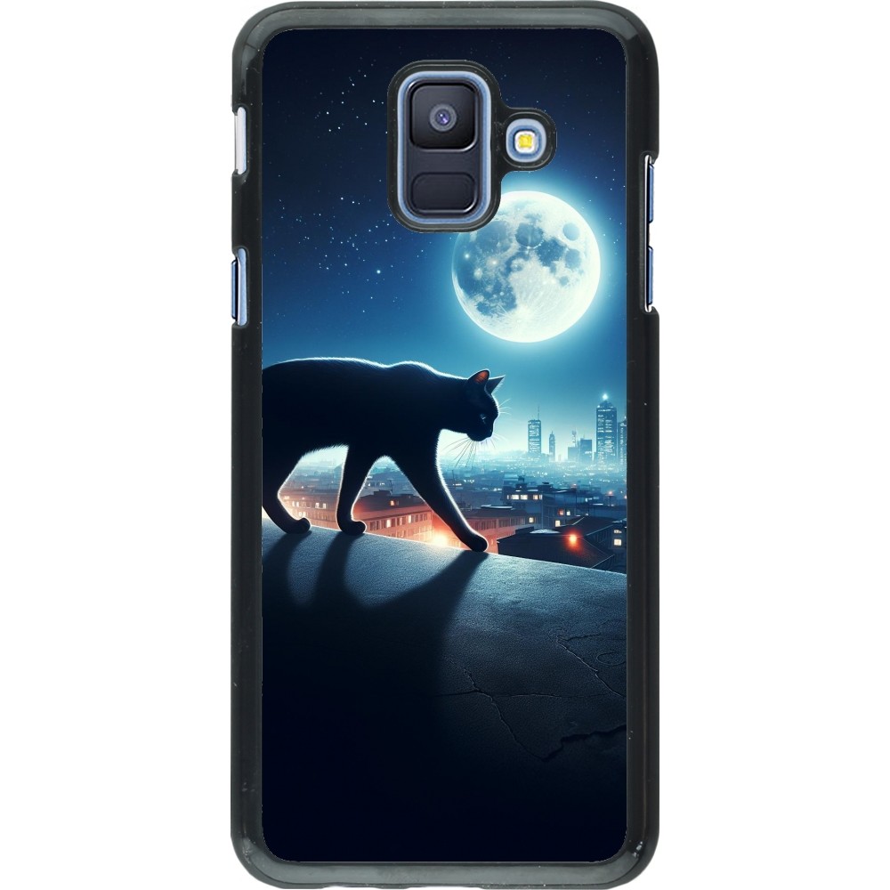 Samsung Galaxy A6 Case Hülle - Schwarze Katze unter dem Vollmond