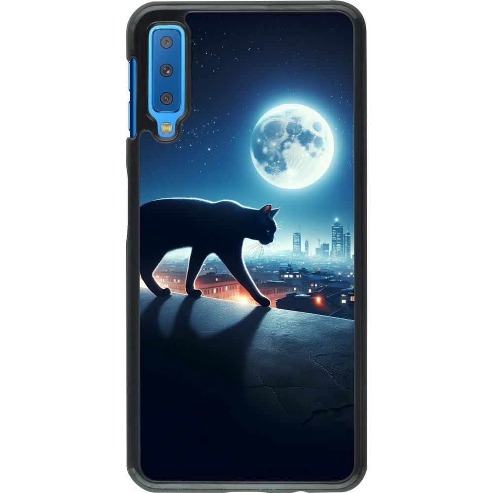 Samsung Galaxy A7 Case Hülle - Schwarze Katze unter dem Vollmond