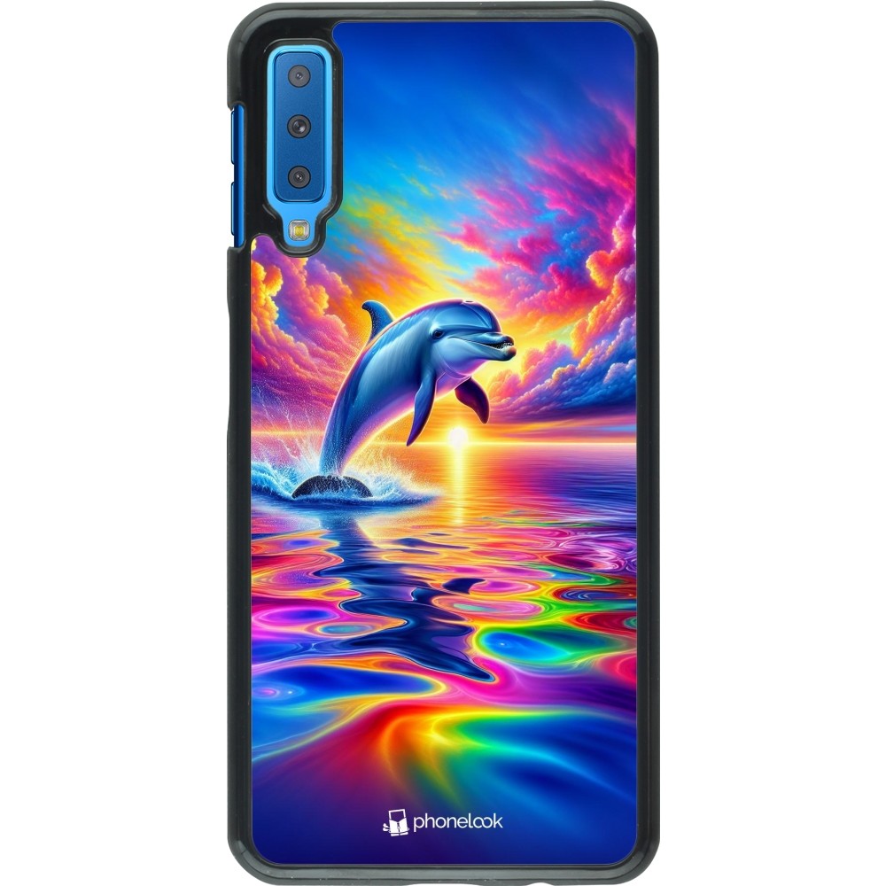 Samsung Galaxy A7 Case Hülle - Glücklicher Regenbogen-Delfin