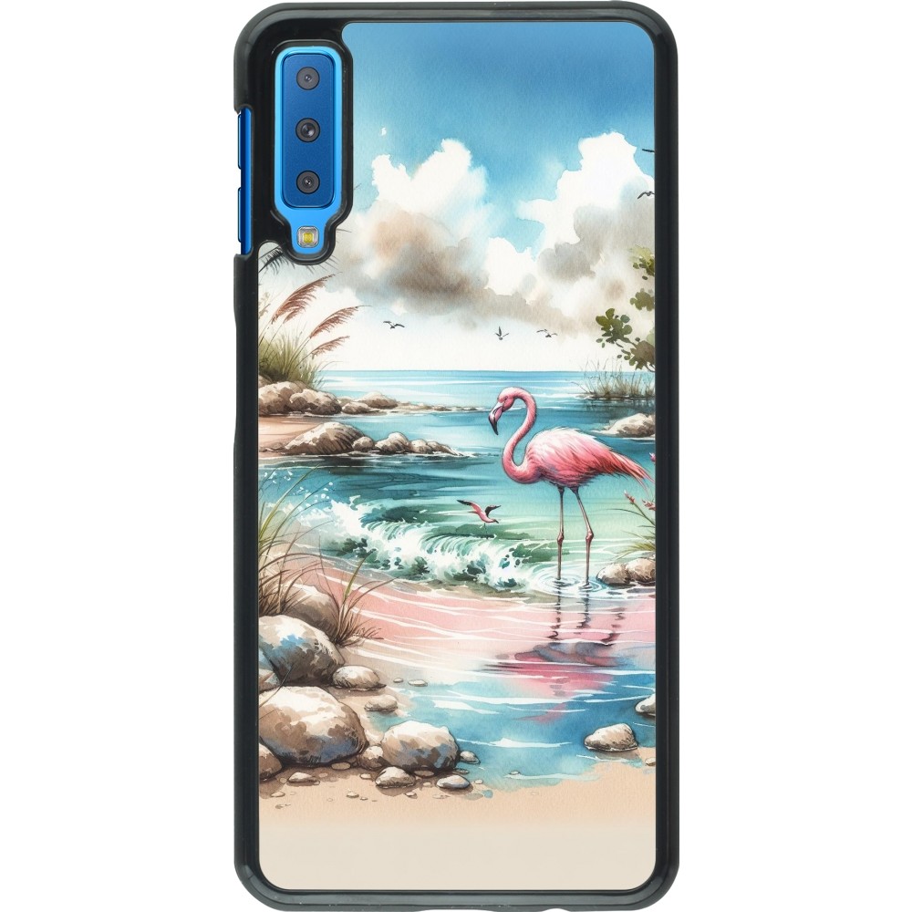 Samsung Galaxy A7 Case Hülle - Flamingo Aquarell