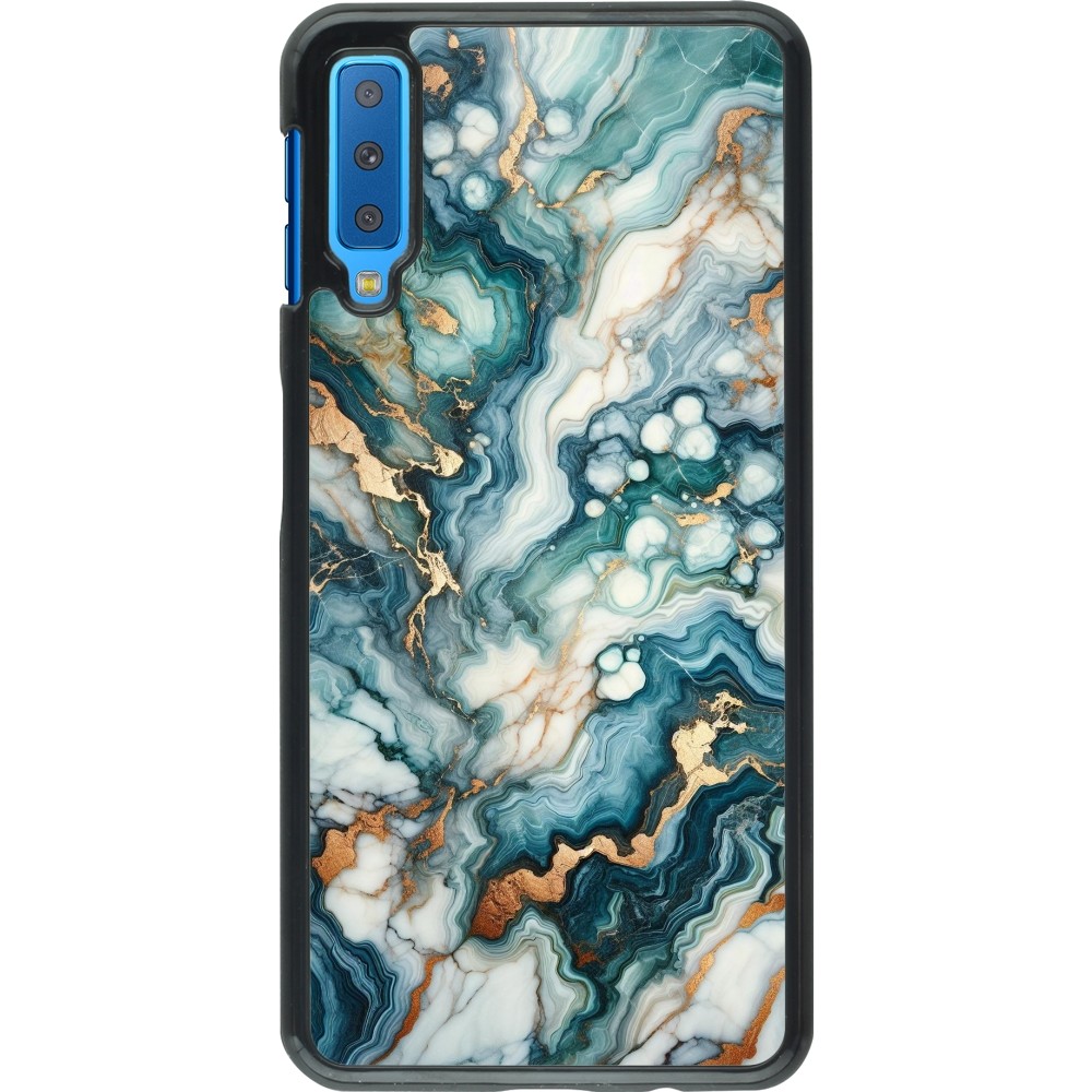 Samsung Galaxy A7 Case Hülle - Grüner Blauer Goldener Marmor