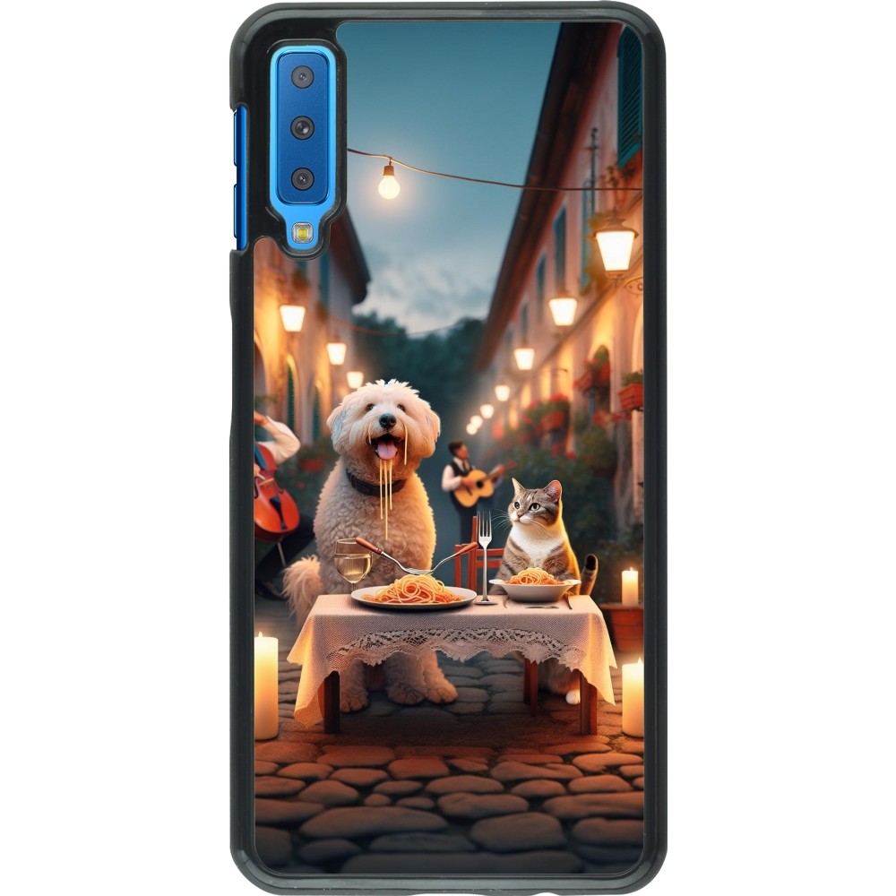 Samsung Galaxy A7 Case Hülle - Valentin 2024 Hund & Katze Kerzenlicht