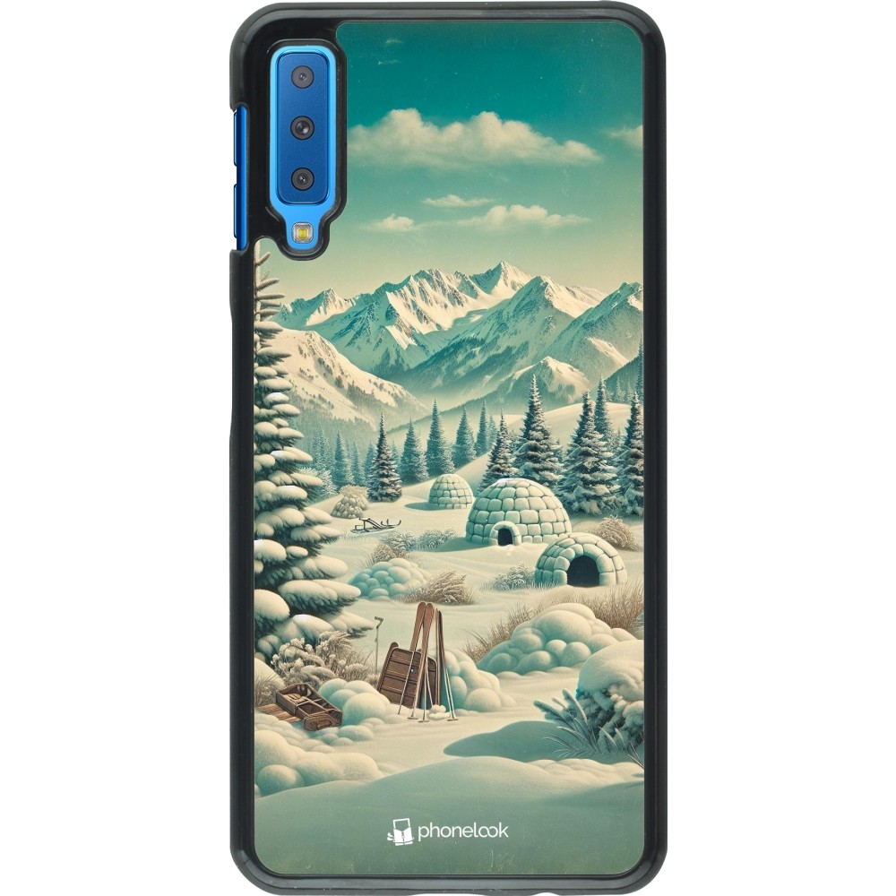 Samsung Galaxy A7 Case Hülle - Vintage Schneebedeckter Berg Iglu