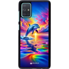 Samsung Galaxy A71 Case Hülle - Glücklicher Regenbogen-Delfin