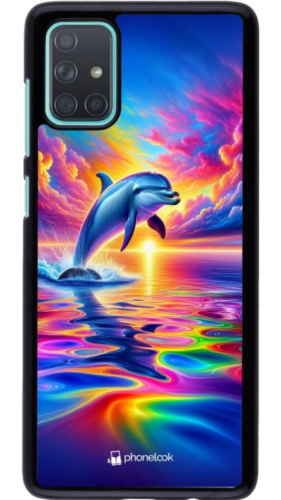 Samsung Galaxy A71 Case Hülle - Glücklicher Regenbogen-Delfin