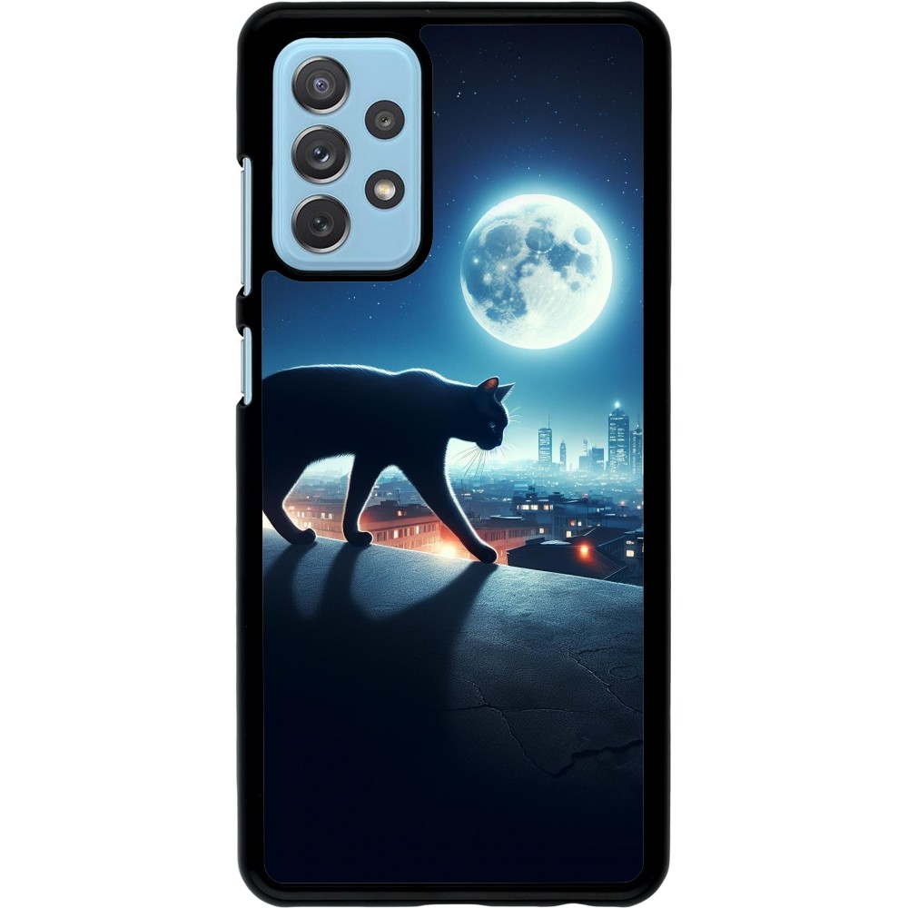 Samsung Galaxy A72 Case Hülle - Schwarze Katze unter dem Vollmond