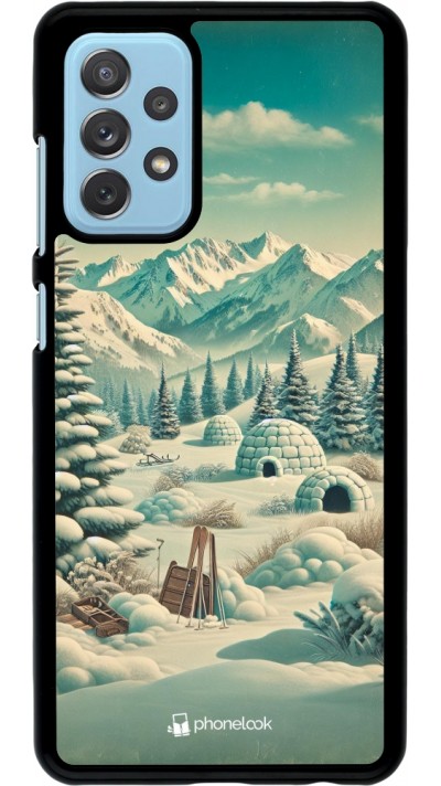 Samsung Galaxy A72 Case Hülle - Vintage Schneebedeckter Berg Iglu