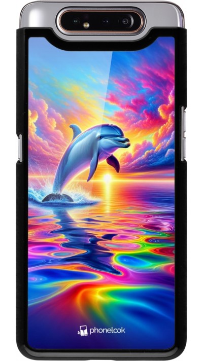 Samsung Galaxy A80 Case Hülle - Glücklicher Regenbogen-Delfin