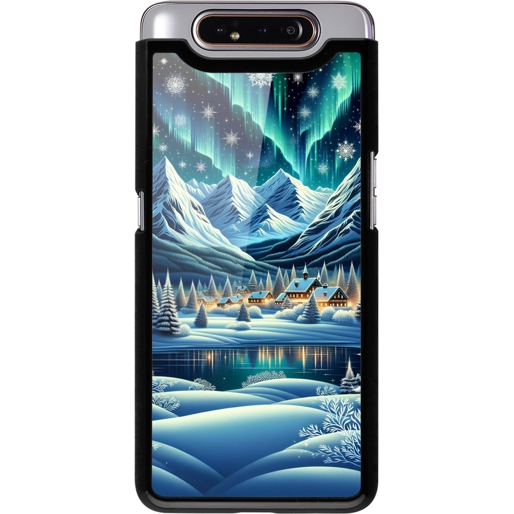 Samsung Galaxy A80 Case Hülle - Verschneites Bergdorf am See in der Nacht