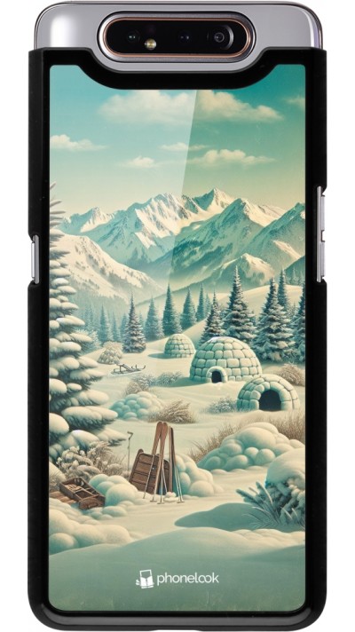 Samsung Galaxy A80 Case Hülle - Vintage Schneebedeckter Berg Iglu