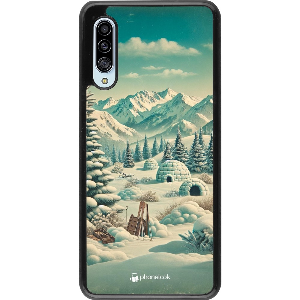 Samsung Galaxy A90 5G Case Hülle - Vintage Schneebedeckter Berg Iglu