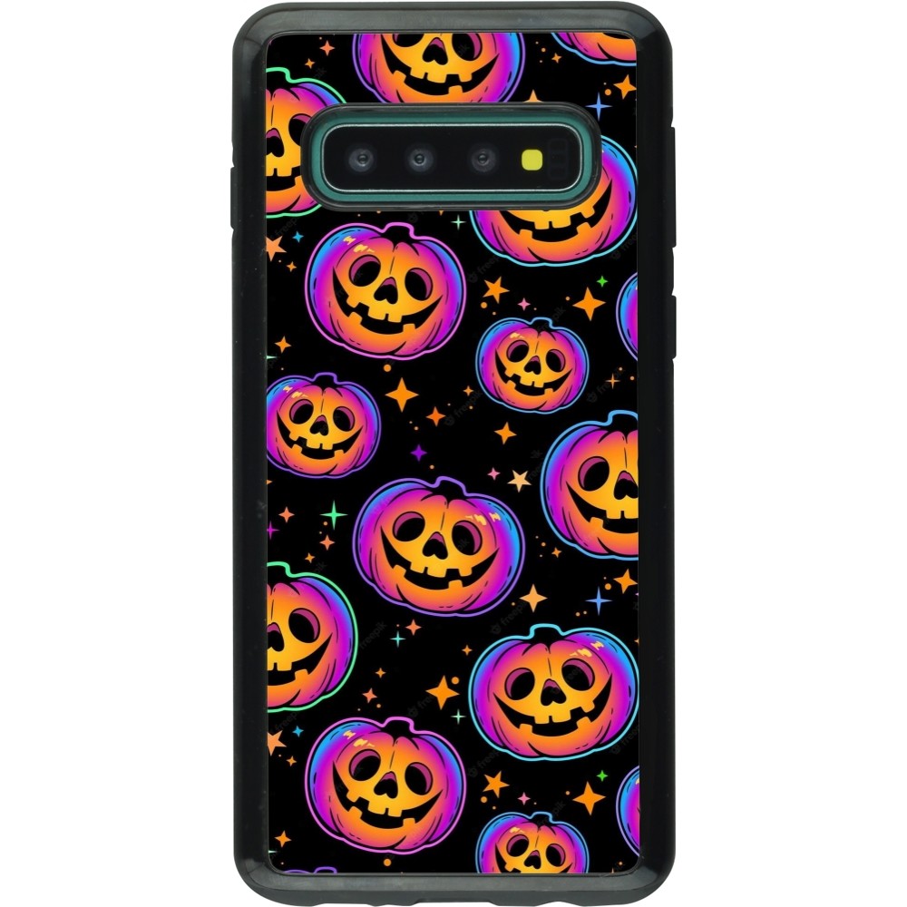 Samsung Galaxy S10 Case Hülle - Hybrid Armor schwarz Halloween 2024 rainbow pumpkins