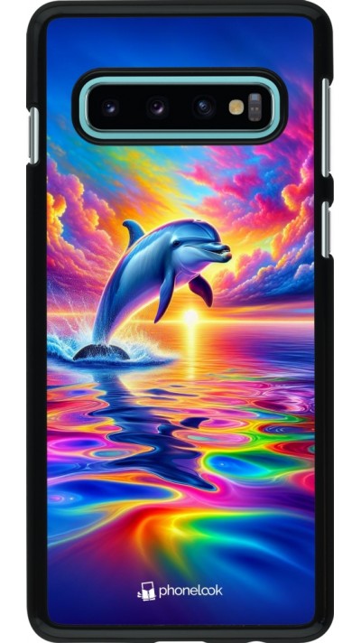 Samsung Galaxy S10 Case Hülle - Glücklicher Regenbogen-Delfin