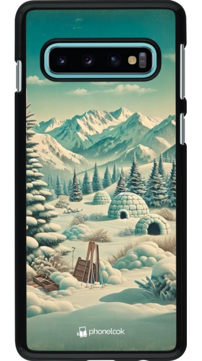 Samsung Galaxy S10 Case Hülle - Vintage Schneebedeckter Berg Iglu