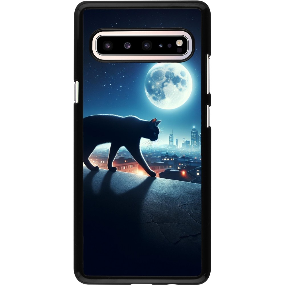 Samsung Galaxy S10 5G Case Hülle - Schwarze Katze unter dem Vollmond