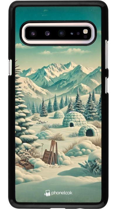 Samsung Galaxy S10 5G Case Hülle - Vintage Schneebedeckter Berg Iglu