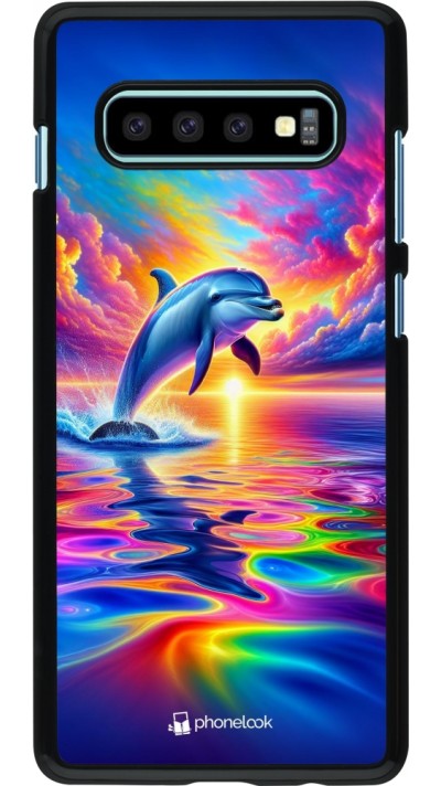 Samsung Galaxy S10+ Case Hülle - Glücklicher Regenbogen-Delfin