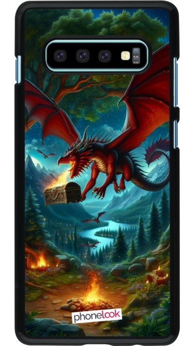 Samsung Galaxy S10+ Case Hülle - Drache Fliegend Wald Schatz