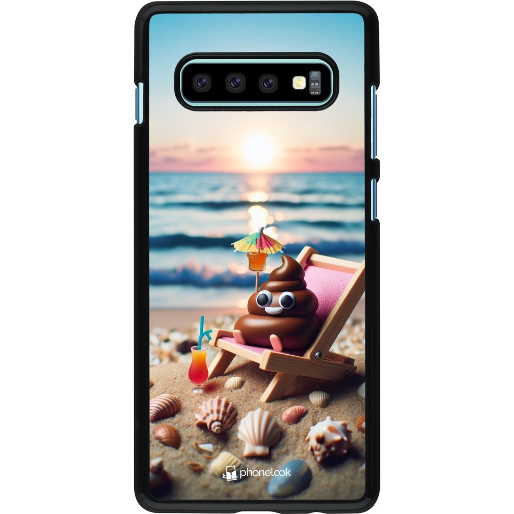 Samsung Galaxy S10+ Case Hülle - Kackhaufen Emoji auf Liegestuhl