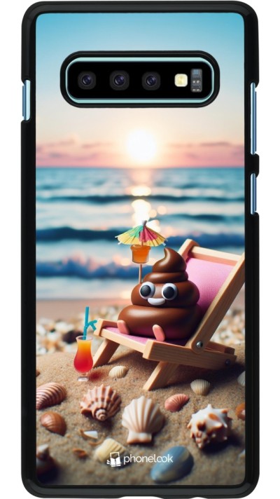 Samsung Galaxy S10+ Case Hülle - Kackhaufen Emoji auf Liegestuhl