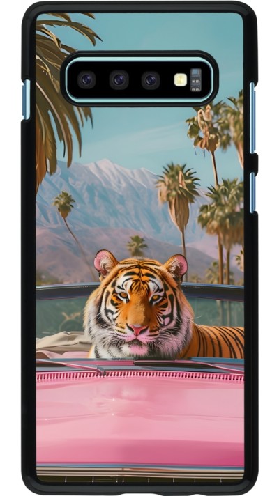 Coque Samsung Galaxy S10+ - Tigre voiture rose
