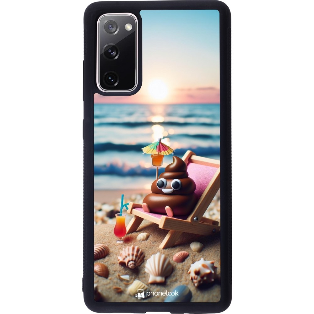 Samsung Galaxy S20 FE 5G Case Hülle - Silikon schwarz Kackhaufen Emoji auf Liegestuhl