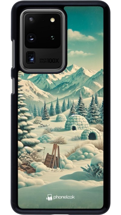 Samsung Galaxy S20 Ultra Case Hülle - Vintage Schneebedeckter Berg Iglu