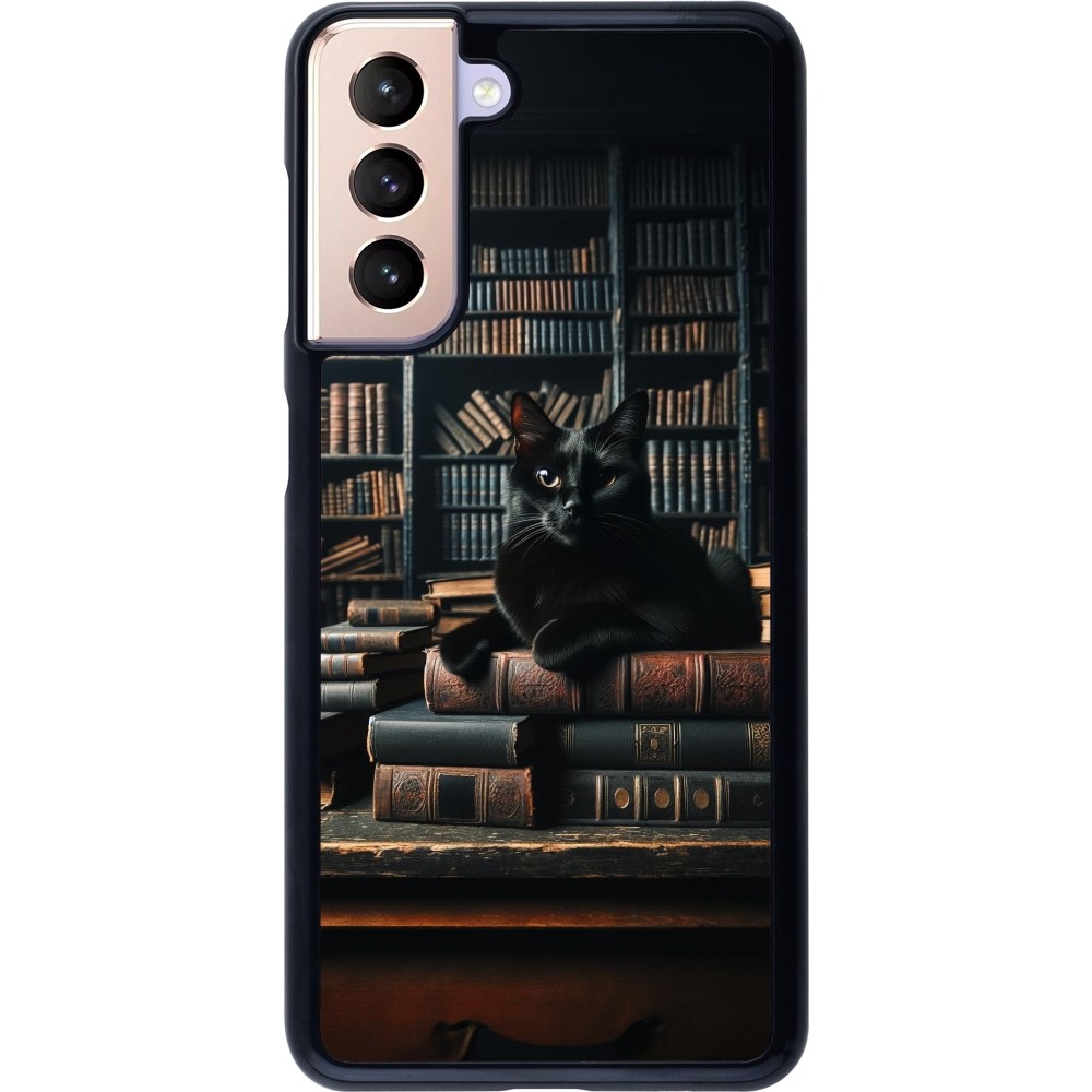 Samsung Galaxy S21 5G Case Hülle - Katze Bücher dunkel