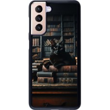 Samsung Galaxy S21 5G Case Hülle - Katze Bücher dunkel