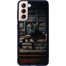 Samsung Galaxy S21 5G Case Hülle - Silikon schwarz Katze Bücher dunkel