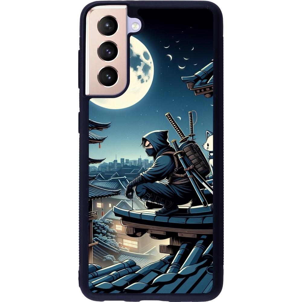 Samsung Galaxy S21 5G Case Hülle - Silikon schwarz Ninja unter dem Mond