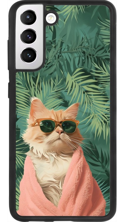 Samsung Galaxy S21 FE 5G Case Hülle - Silikon schwarz Cat Summer Palms