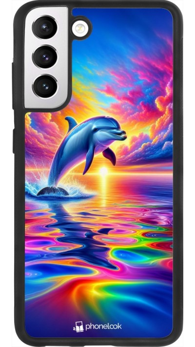 Samsung Galaxy S21 FE 5G Case Hülle - Silikon schwarz Glücklicher Regenbogen-Delfin