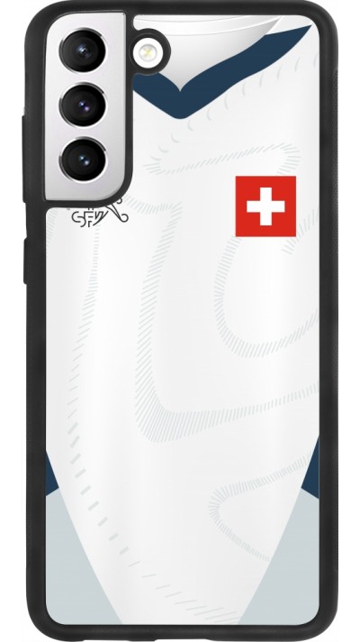 Coque Samsung Galaxy S21 FE 5G - Silicone rigide noir Maillot de football Suisse Extérieur personnalisable