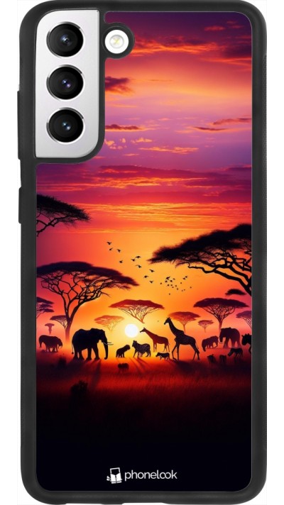 Samsung Galaxy S21 FE 5G Case Hülle - Silikon schwarz Safari Sonnenuntergang Wildtiere