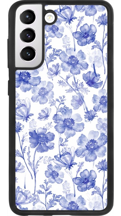 Samsung Galaxy S21 FE 5G Case Hülle - Silikon schwarz Spring 23 watercolor blue flowers