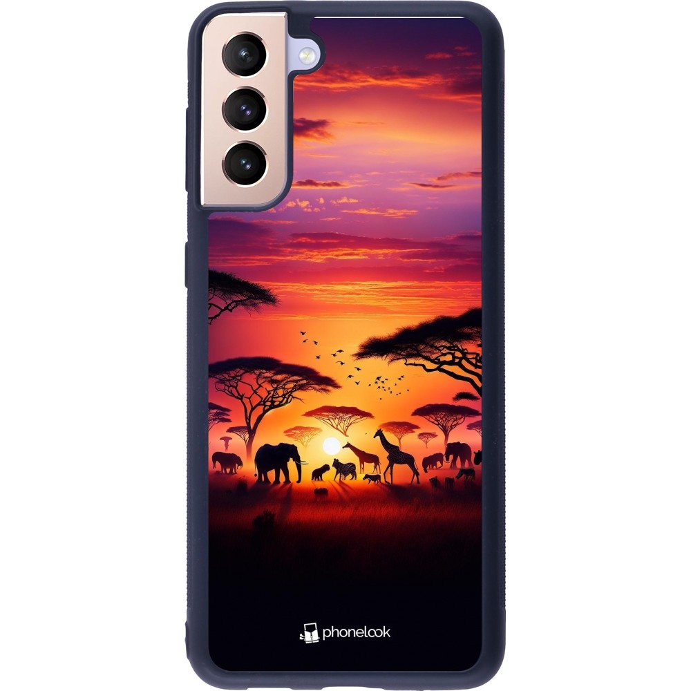 Samsung Galaxy S21+ 5G Case Hülle - Silikon schwarz Safari Sonnenuntergang Wildtiere