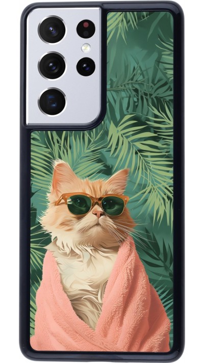 Samsung Galaxy S21 Ultra 5G Case Hülle - Cat Summer Palms