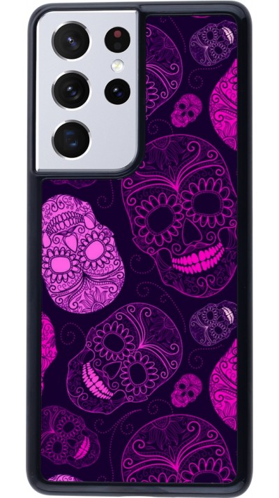 Samsung Galaxy S21 Ultra 5G Case Hülle - Halloween 2023 pink skulls