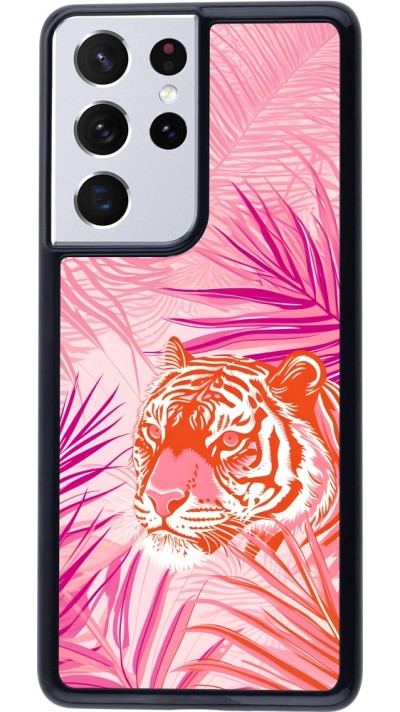 Coque Samsung Galaxy S21 Ultra 5G - Tigre palmiers roses
