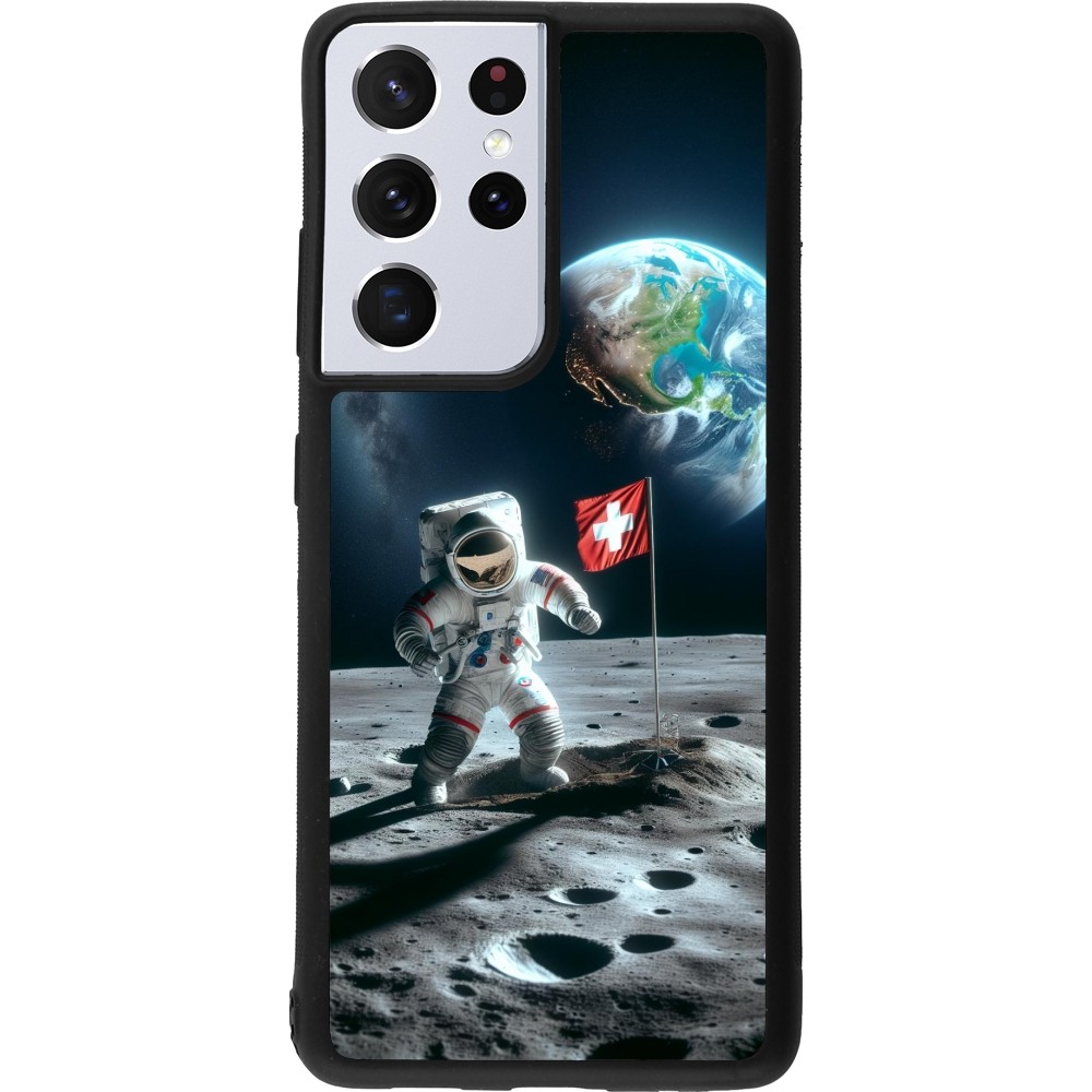 Samsung Galaxy S21 Ultra 5G Case Hülle - Silikon schwarz Astro Schweiz auf dem Mond