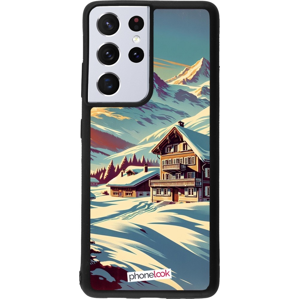 Samsung Galaxy S21 Ultra 5G Case Hülle - Silikon schwarz Chalet Berg verschneit