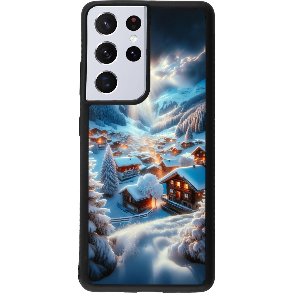 Samsung Galaxy S21 Ultra 5G Case Hülle - Silikon schwarz Berg Schnee Licht