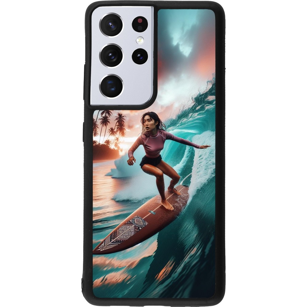 Samsung Galaxy S21 Ultra 5G Case Hülle - Silikon schwarz Surferin aus Bali