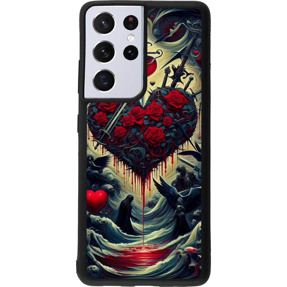 Samsung Galaxy S21 Ultra 5G Case Hülle - Silikon schwarz Dunkle Liebe Herz Blut