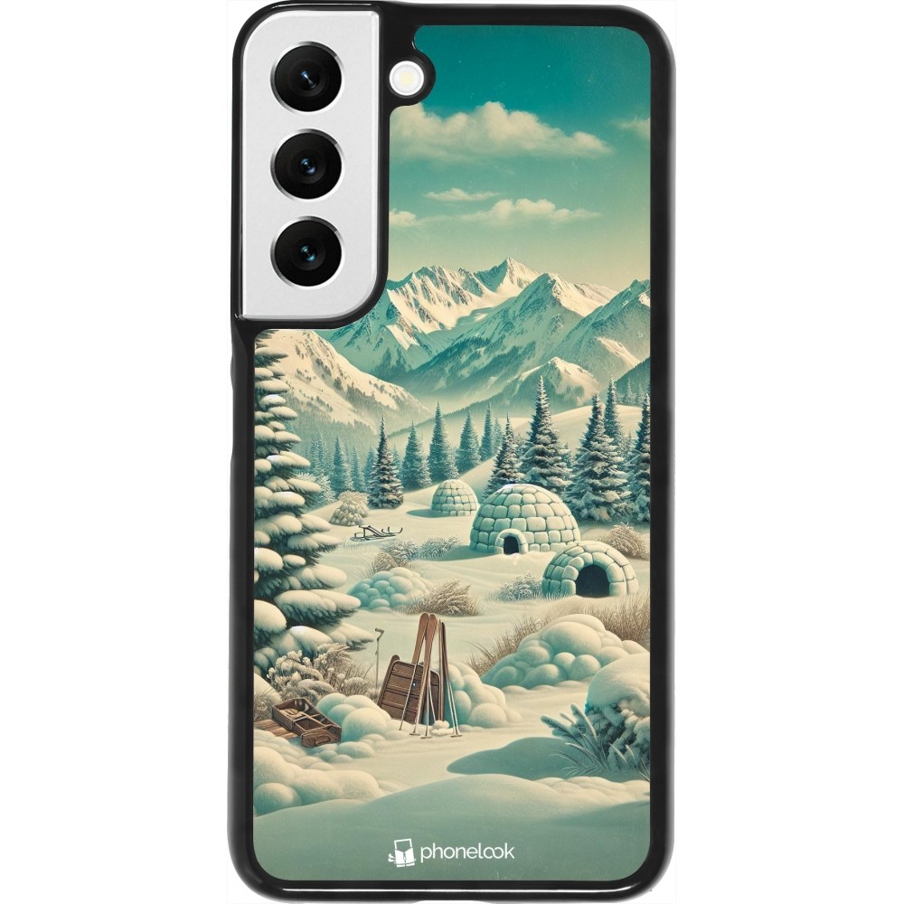 Samsung Galaxy S22 Case Hülle - Vintage Schneebedeckter Berg Iglu