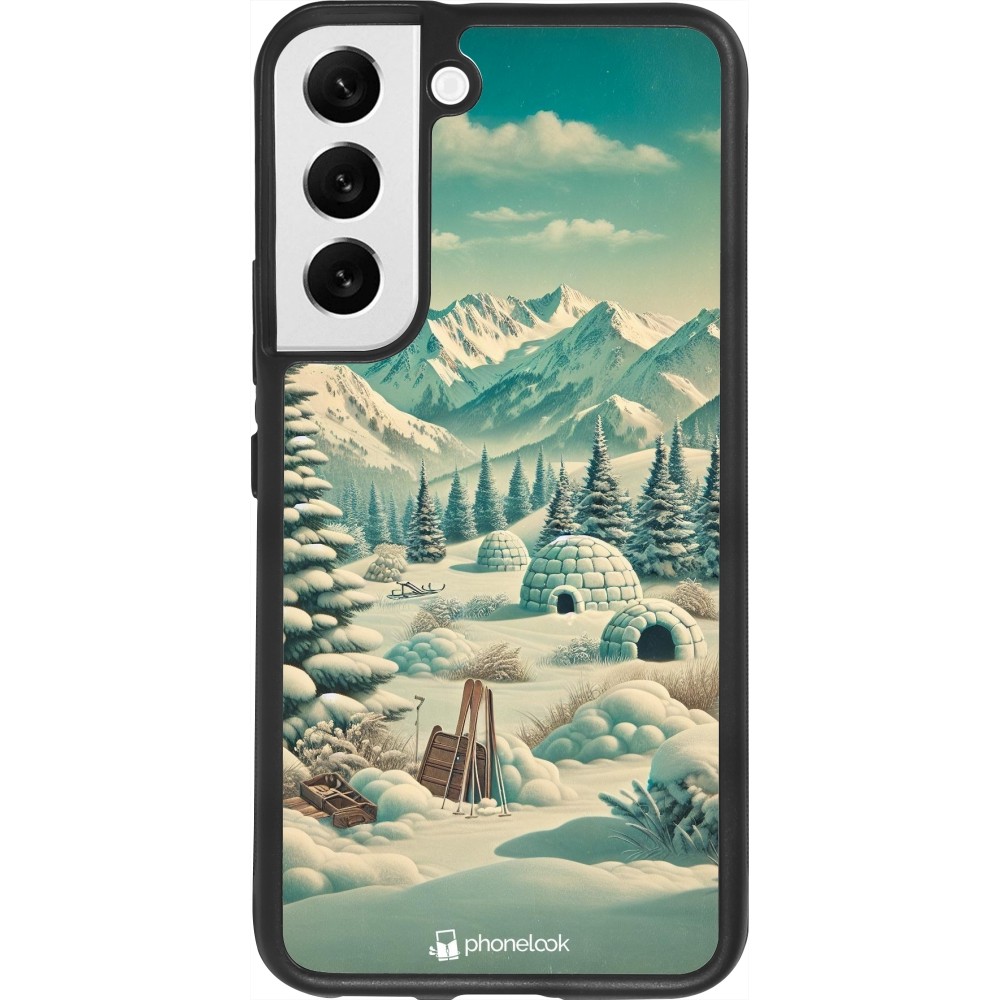 Samsung Galaxy S22 Case Hülle - Silikon schwarz Vintage Schneebedeckter Berg Iglu